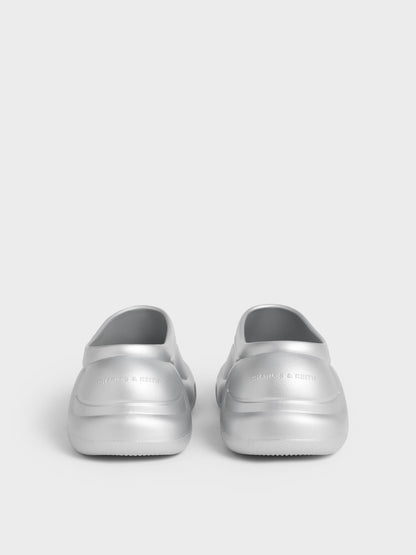 Eva Sculptural Platform Sandals - Silver | CHARLES & KEITH