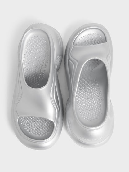 Eva Sculptural Platform Sandals - Silver | CHARLES & KEITH