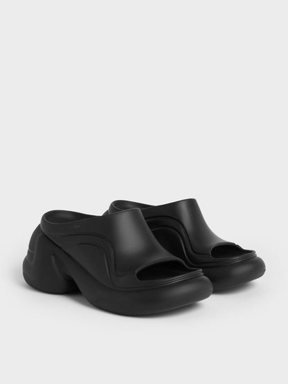 Eva Sculptural Platform Sandals - Black | CHARLES & KEITH