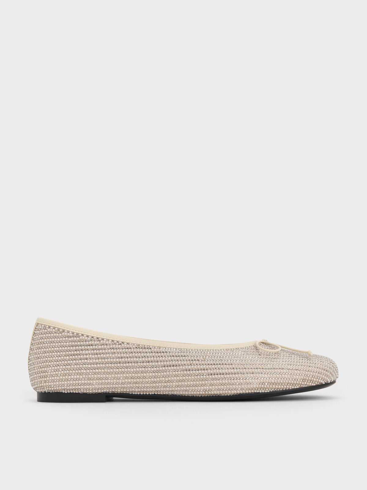 Satin Crystal-Pearl Bow Ballet Flats - Gold | CHARLES & KEITH