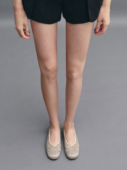 Satin Crystal-Pearl Bow Ballet Flats - Gold | CHARLES & KEITH