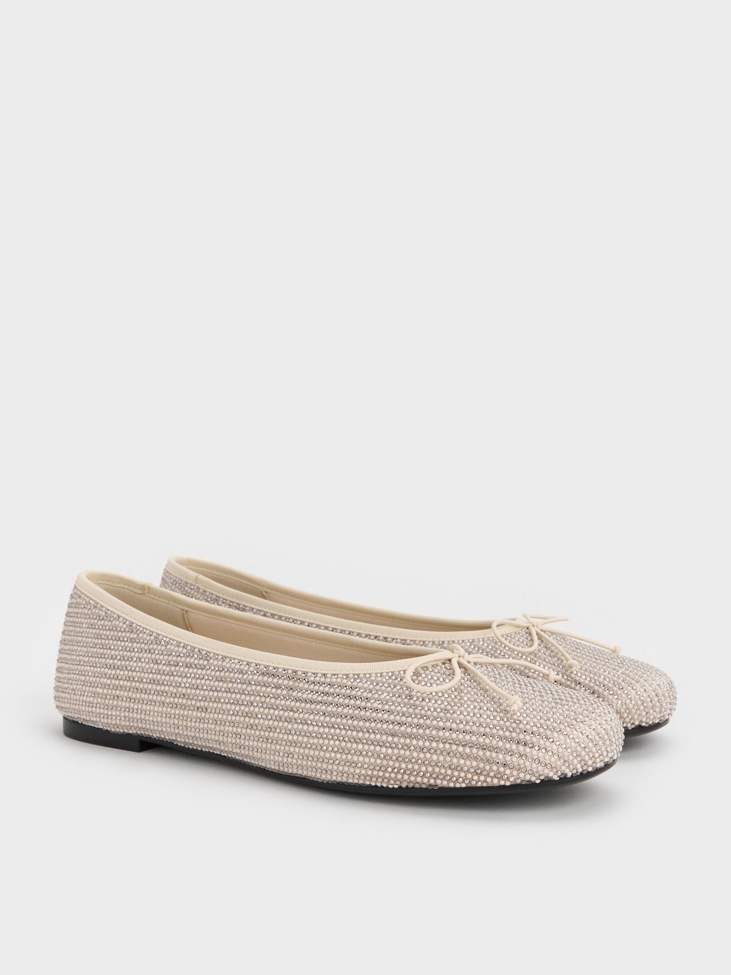 Satin Crystal-Pearl Bow Ballet Flats - Gold | CHARLES & KEITH