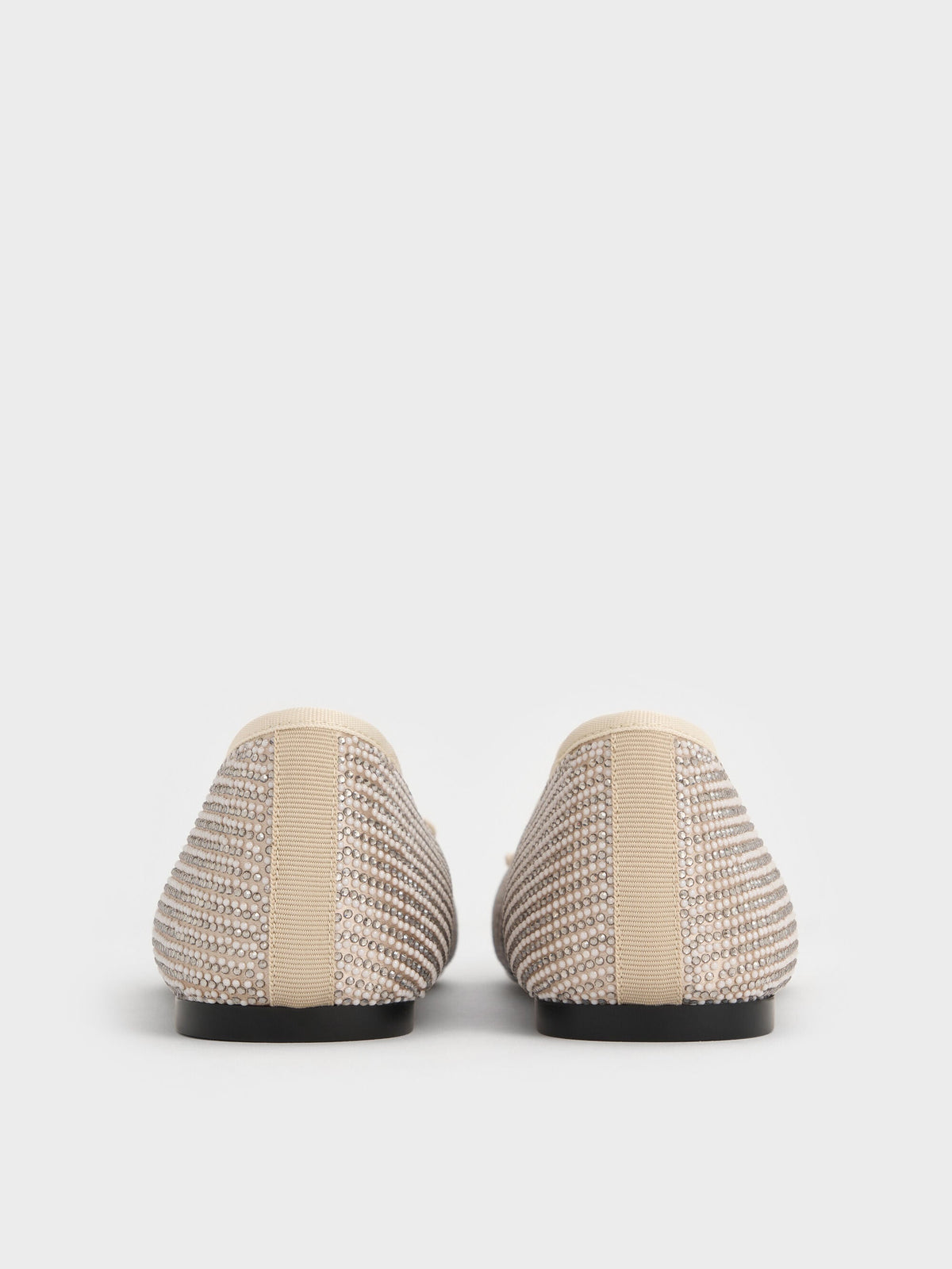 Satin Crystal-Pearl Bow Ballet Flats - Gold | CHARLES & KEITH