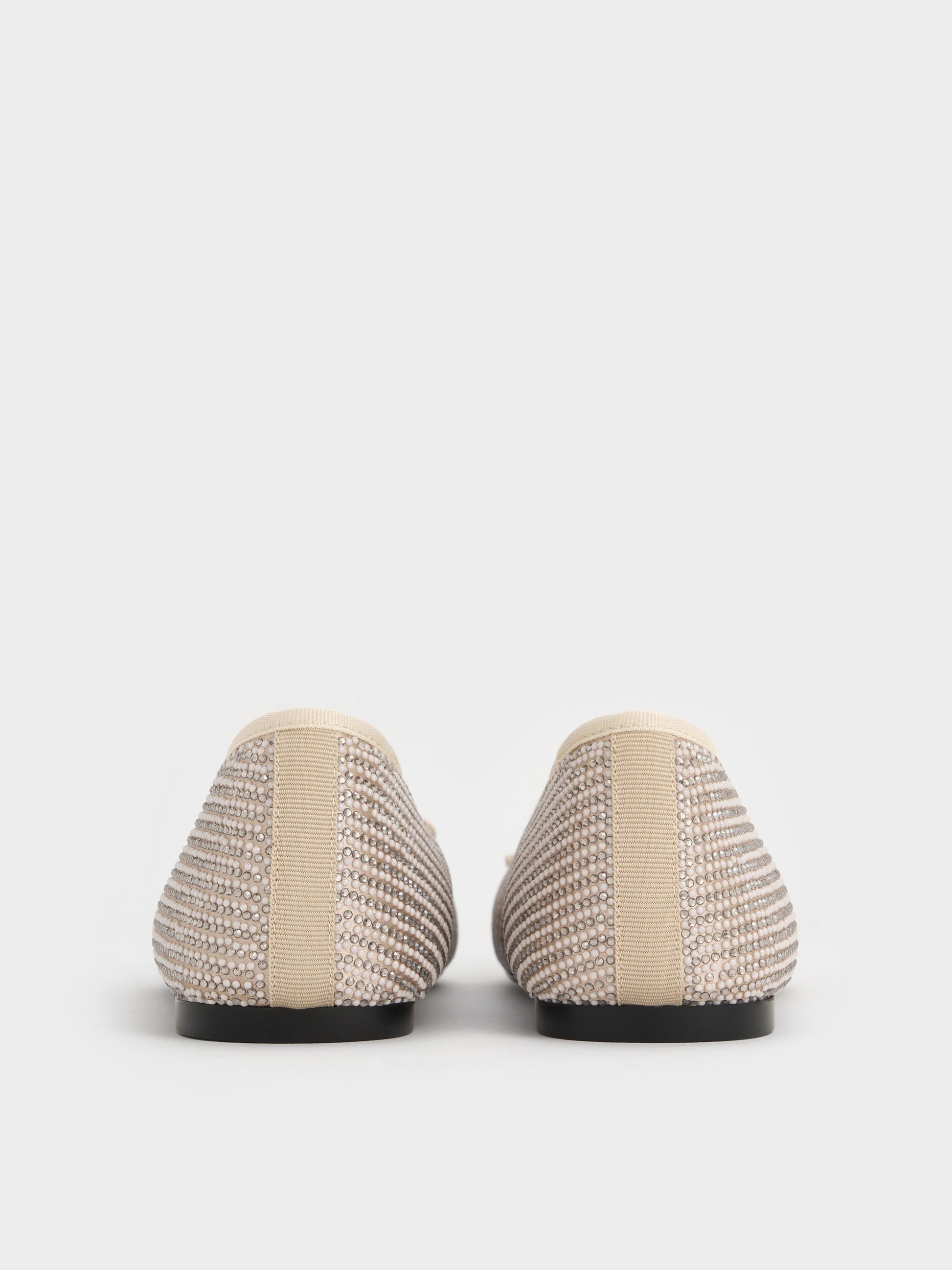 Satin Crystal-Pearl Bow Ballet Flats - Gold | CHARLES & KEITH