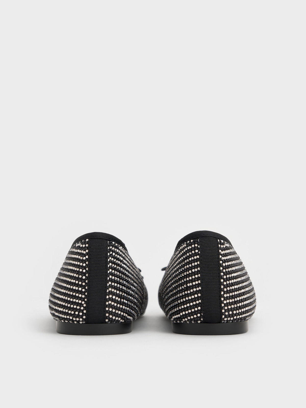Satin Crystal Bow Ballet Flats - Black Textured | CHARLES & KEITH