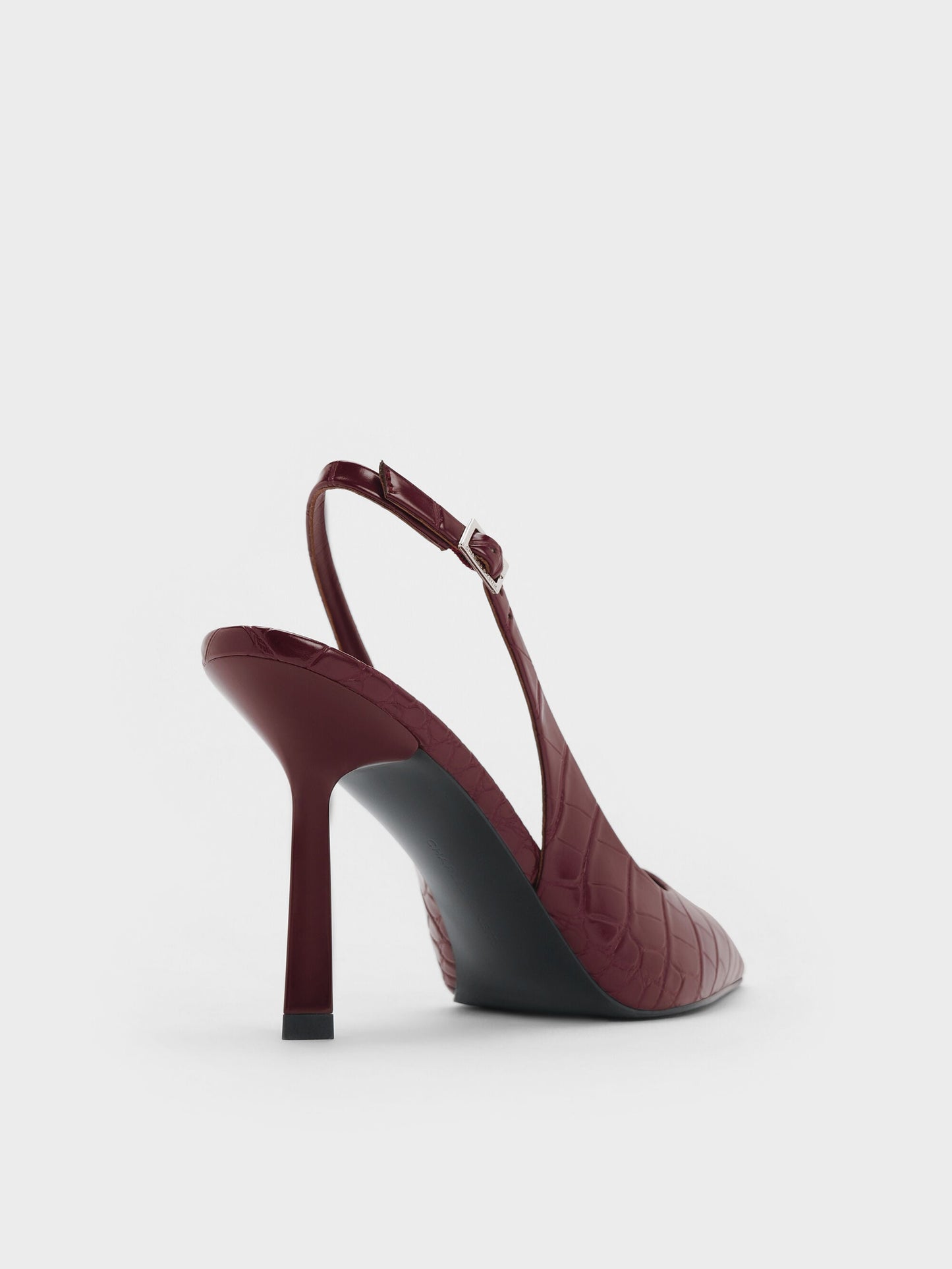 Croc-Effect Pointed Slingback Pumps - Animal Print Burgundy | CHARLES & KEITH