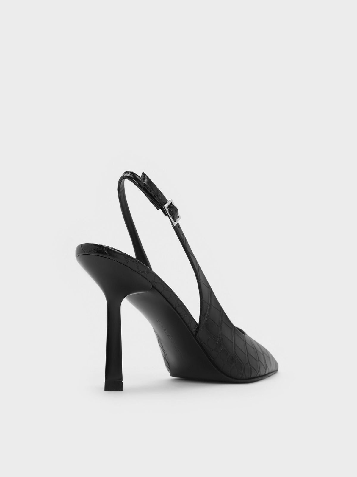 Croc-Effect Pointed Slingback Pumps - Animal Print Black | CHARLES & KEITH