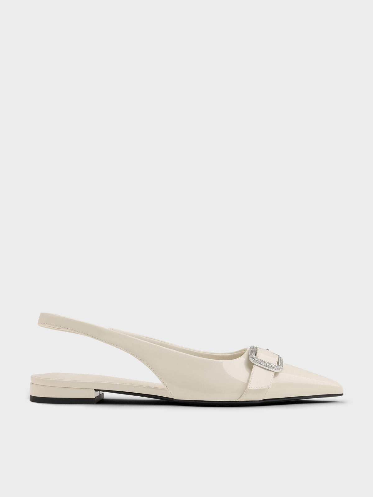 Patent Crystal-Buckle Slingback Flats - Chalk | CHARLES & KEITH