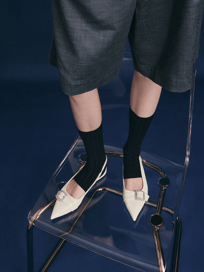 Patent Crystal-Buckle Slingback Flats - Chalk | CHARLES & KEITH