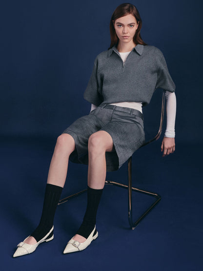 Patent Crystal-Buckle Slingback Flats - Chalk | CHARLES & KEITH