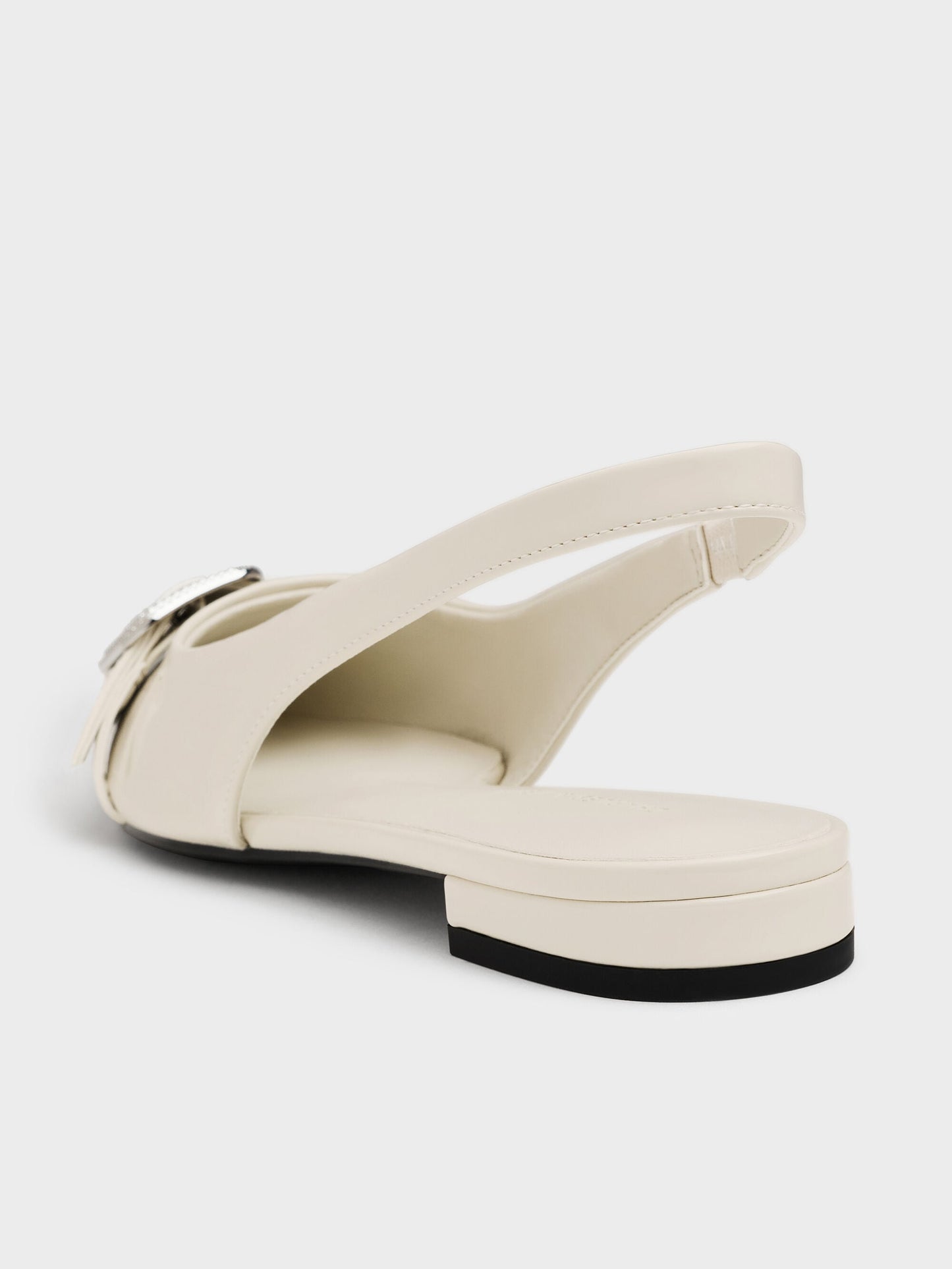 Patent Crystal-Buckle Slingback Flats - Chalk | CHARLES & KEITH
