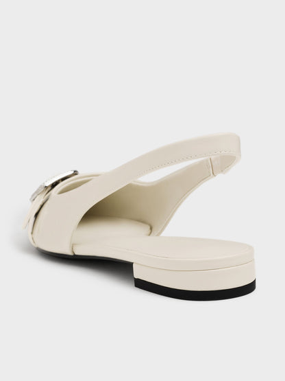 Patent Crystal-Buckle Slingback Flats - Chalk | CHARLES & KEITH