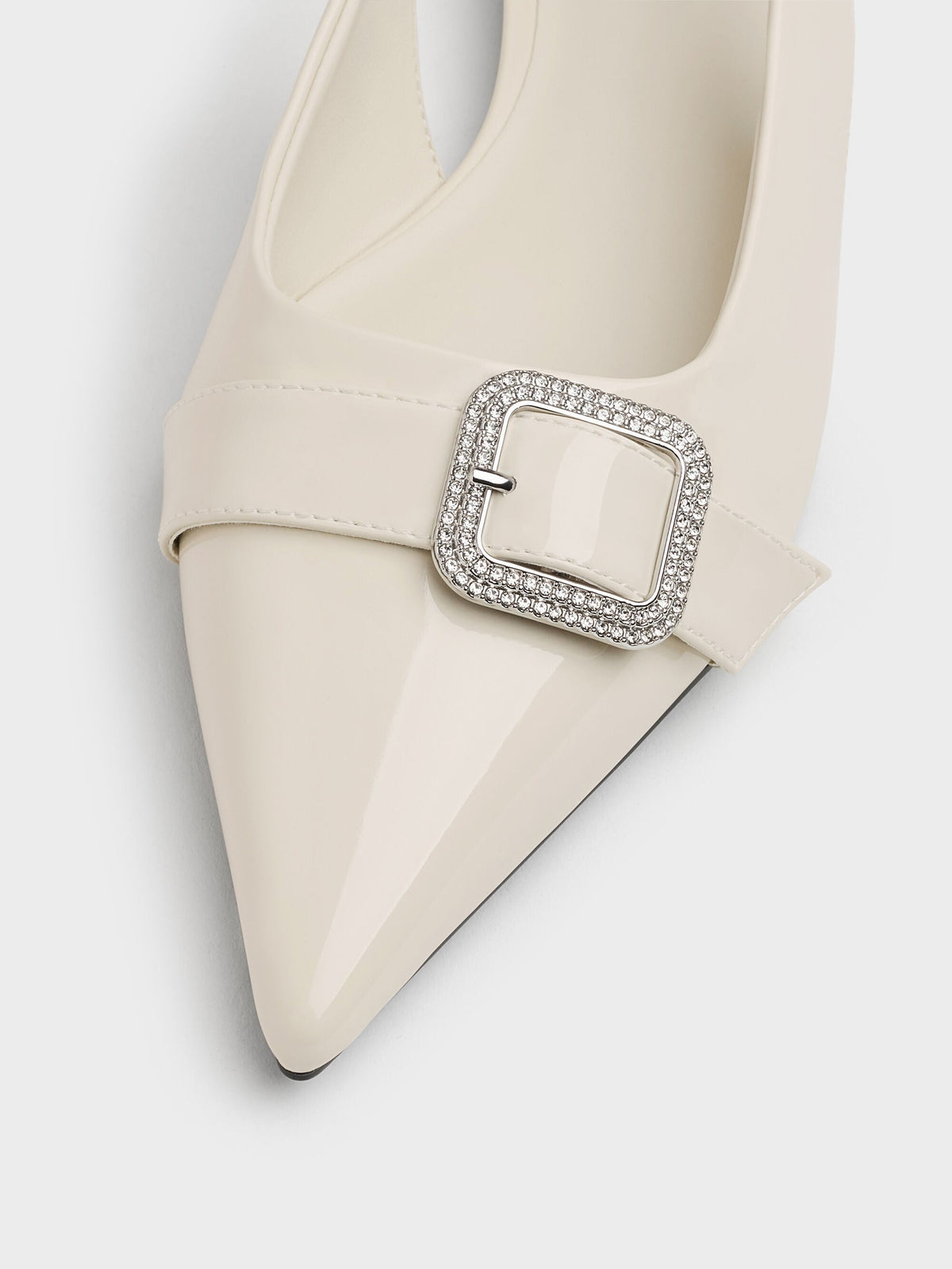 Patent Crystal-Buckle Slingback Flats - Chalk | CHARLES & KEITH