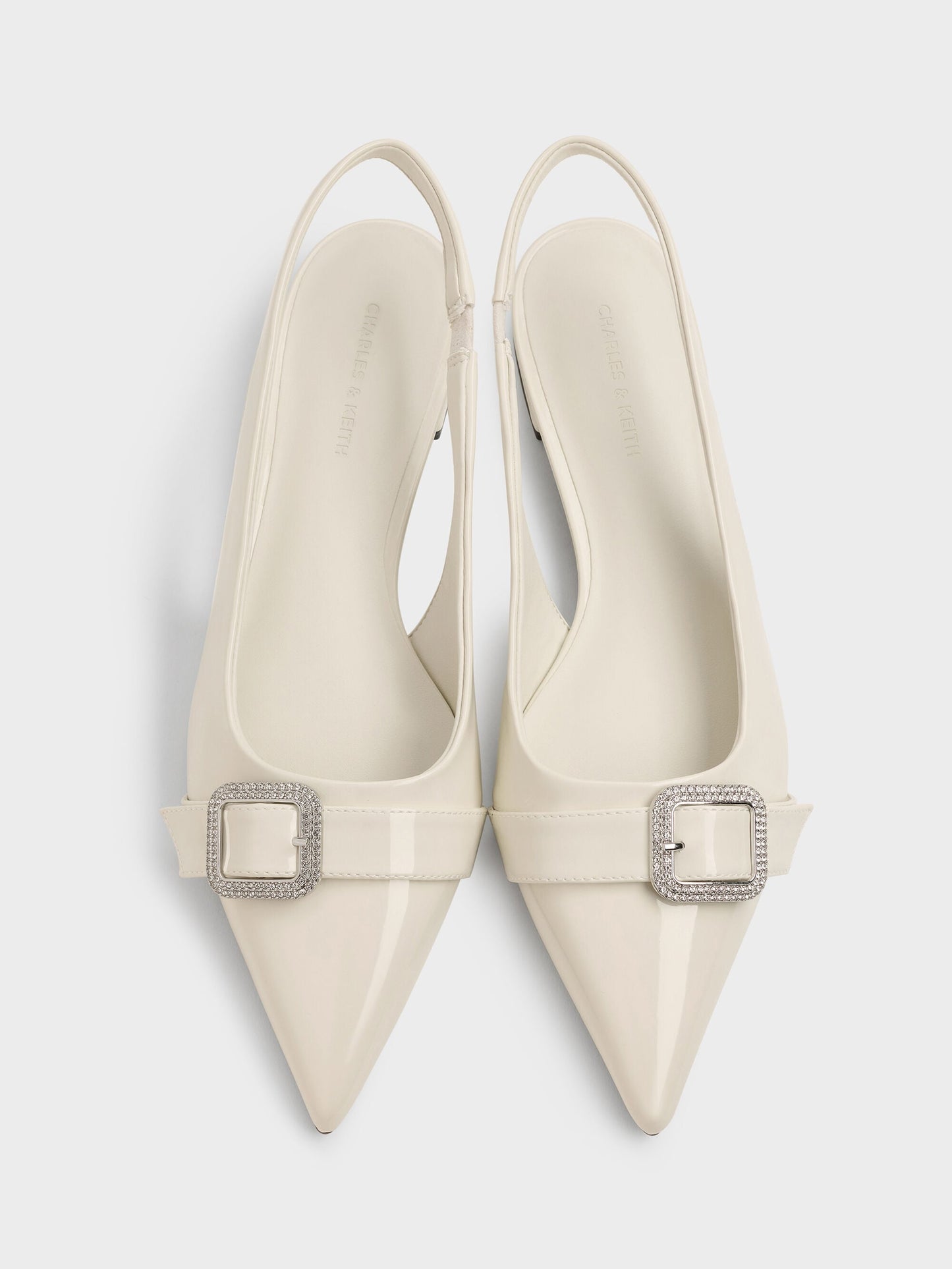 Patent Crystal-Buckle Slingback Flats - Chalk | CHARLES & KEITH
