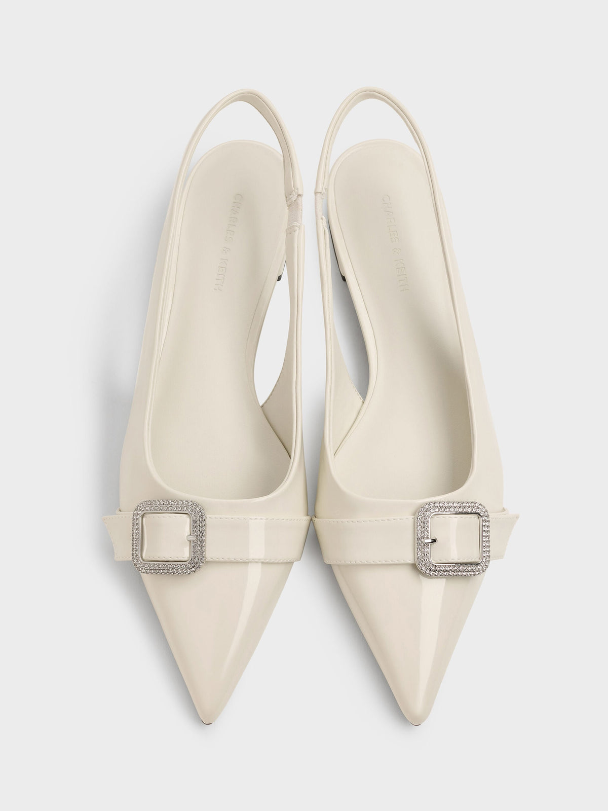Patent Crystal-Buckle Slingback Flats - Chalk | CHARLES & KEITH