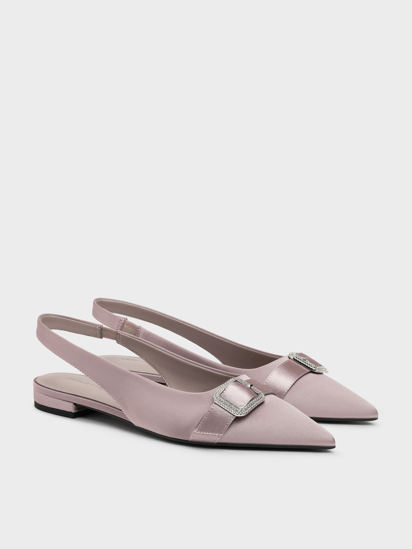 Satin Crystal-Buckle Slingback Flats - Mauve | CHARLES & KEITH