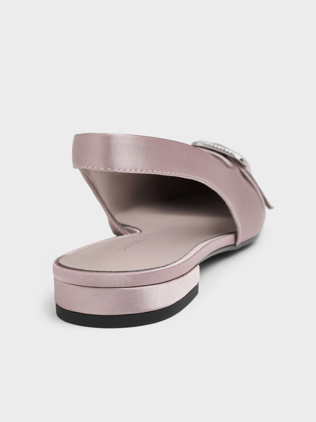 Satin Crystal-Buckle Slingback Flats - Mauve | CHARLES & KEITH