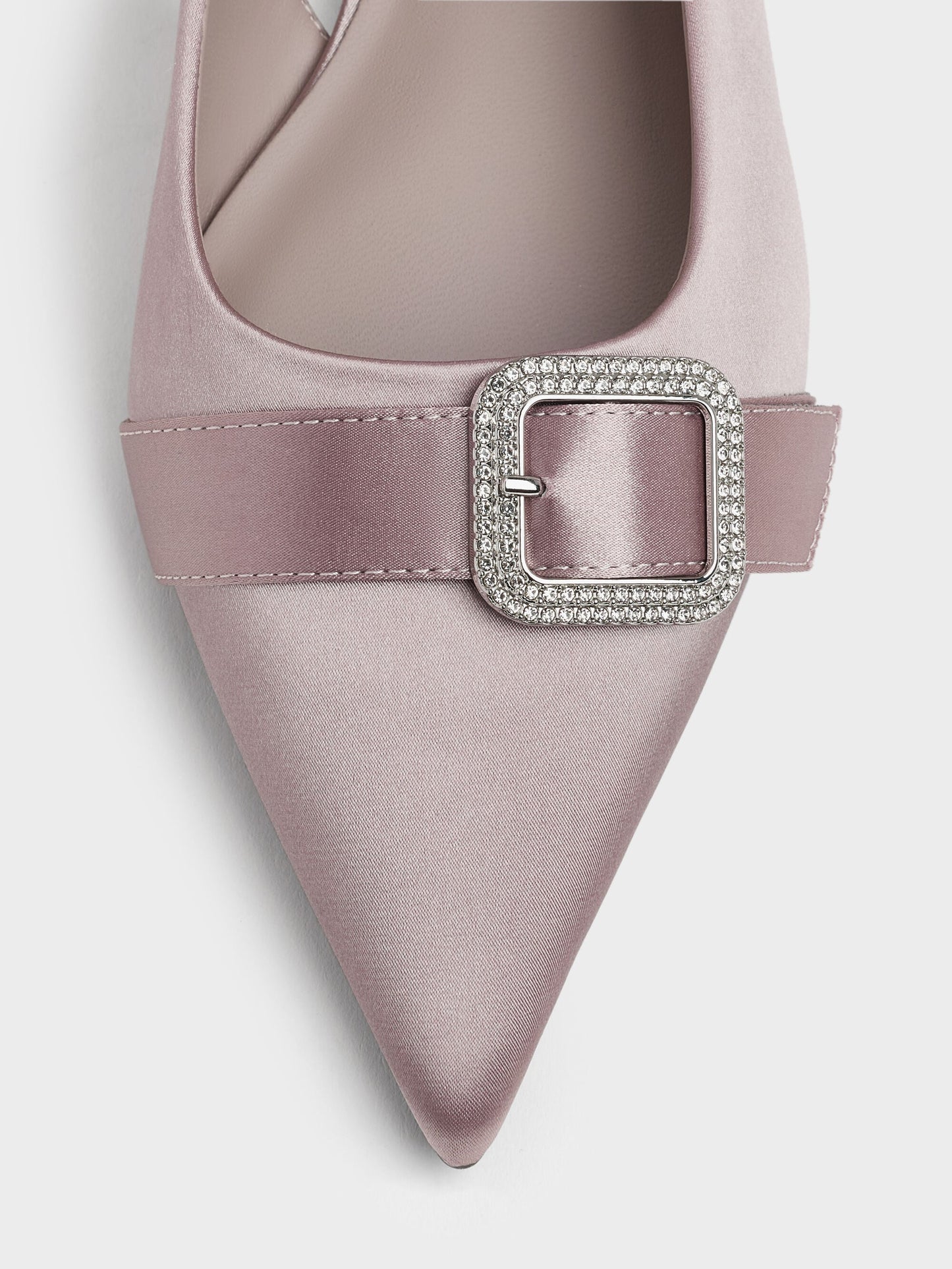 Satin Crystal-Buckle Slingback Flats - Mauve | CHARLES & KEITH