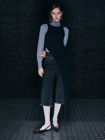 Satin Crystal-Buckle Slingback Flats - Black Textured | CHARLES & KEITH