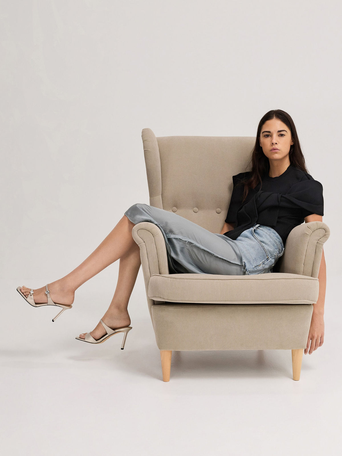 Pearlescent Leather Gem-Buckle Heeled Sandals - Ivory | CHARLES & KEITH