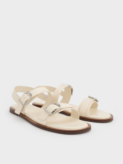 Double-Strap Slingback Sandals - Cream | CHARLES & KEITH