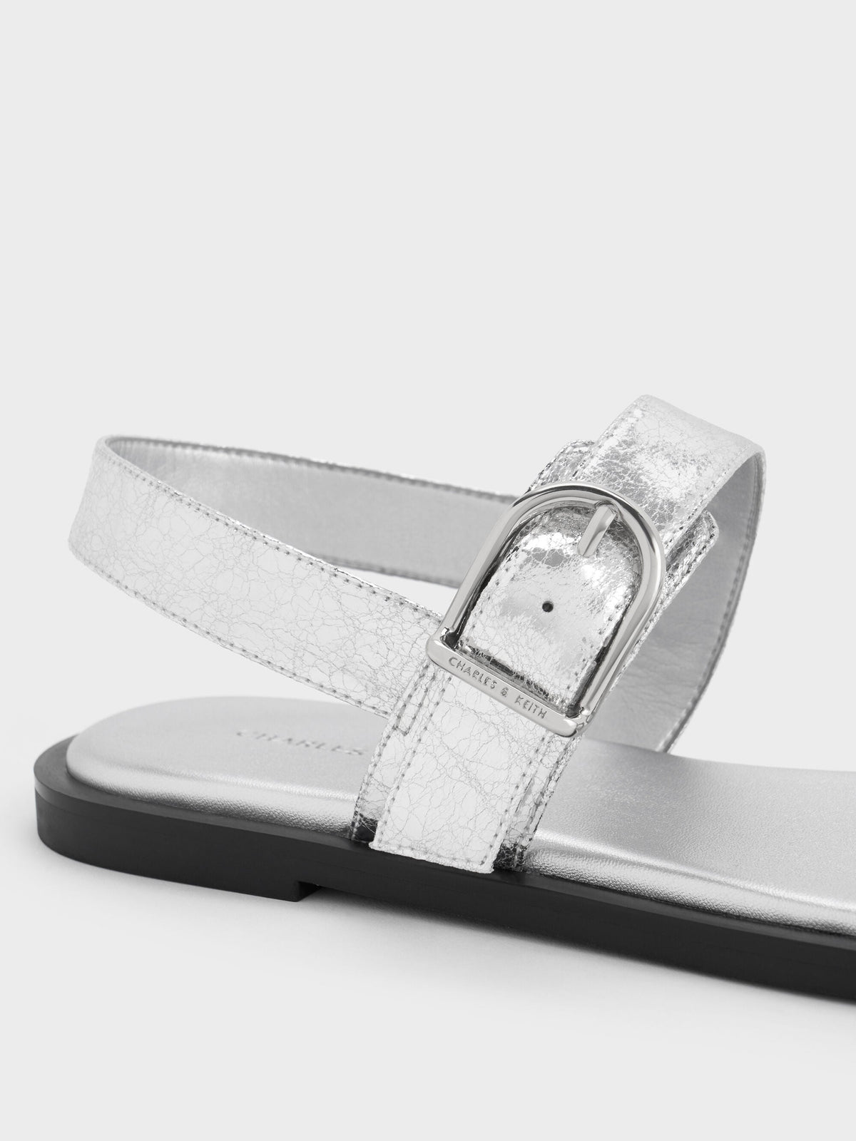Metallic Double-Strap Slingback Sandals - Silver | CHARLES & KEITH