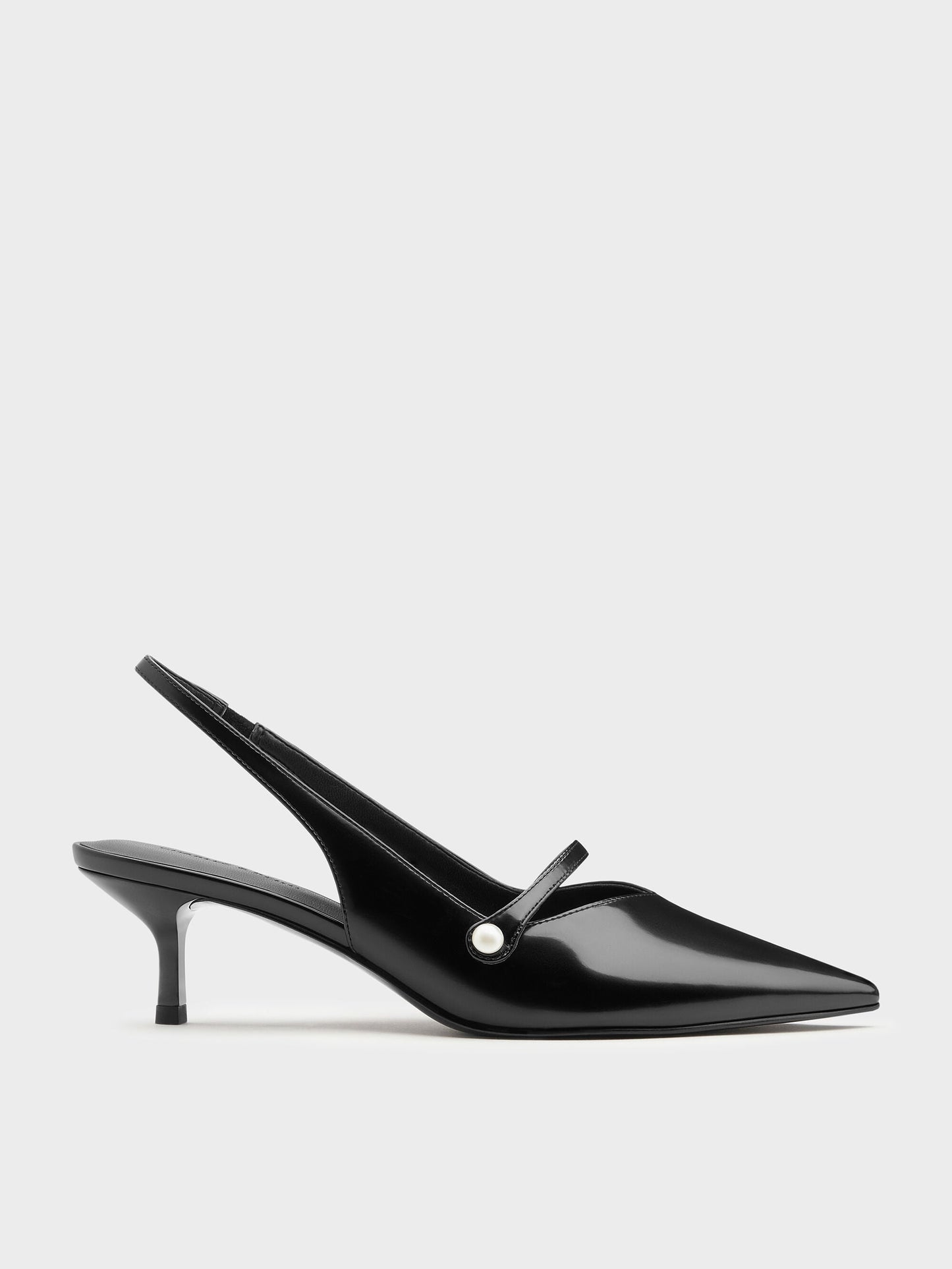 Helena Pearl Slingback Kitten Heels - Black Box | CHARLES & KEITH