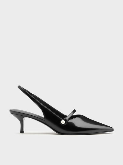 Helena Pearl Slingback Kitten Heels - Black Box | CHARLES & KEITH