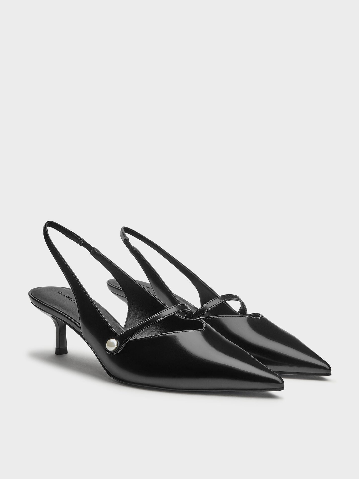 Helena Pearl Slingback Kitten Heels - Black Box | CHARLES & KEITH