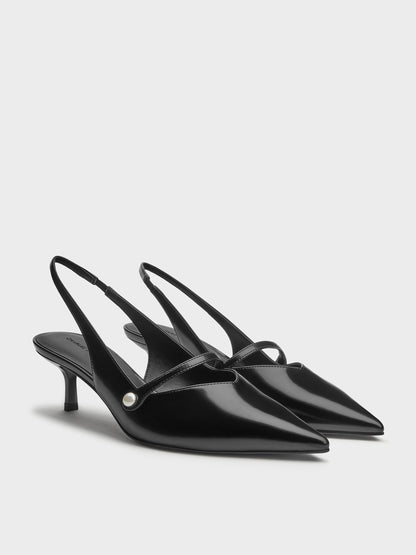 Helena Pearl Slingback Kitten Heels - Black Box | CHARLES & KEITH