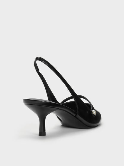 Helena Pearl Slingback Kitten Heels - Black Box | CHARLES & KEITH