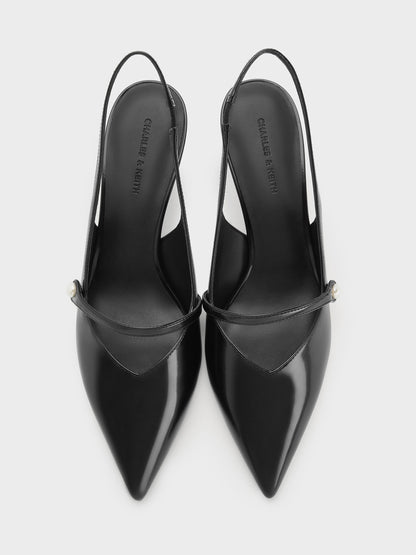 Helena Pearl Slingback Kitten Heels - Black Box | CHARLES & KEITH