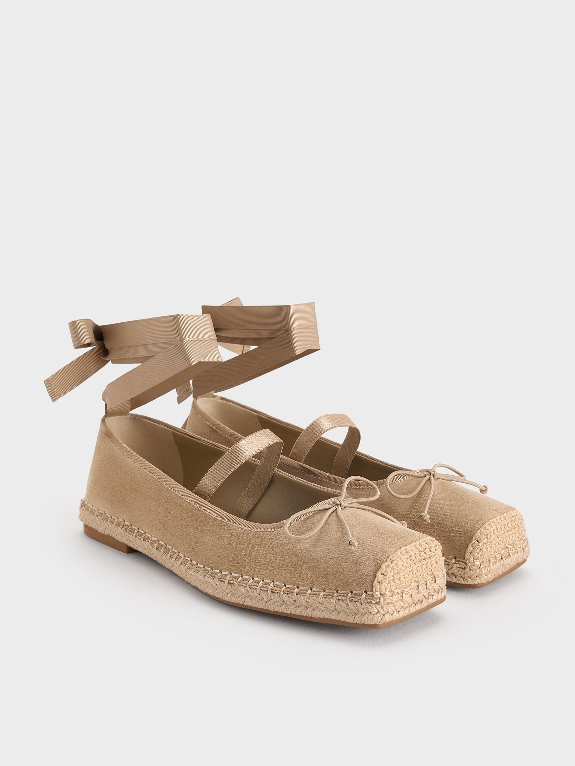 Bernadine Faux Suede Espadrille Flats - Sand | CHARLES & KEITH