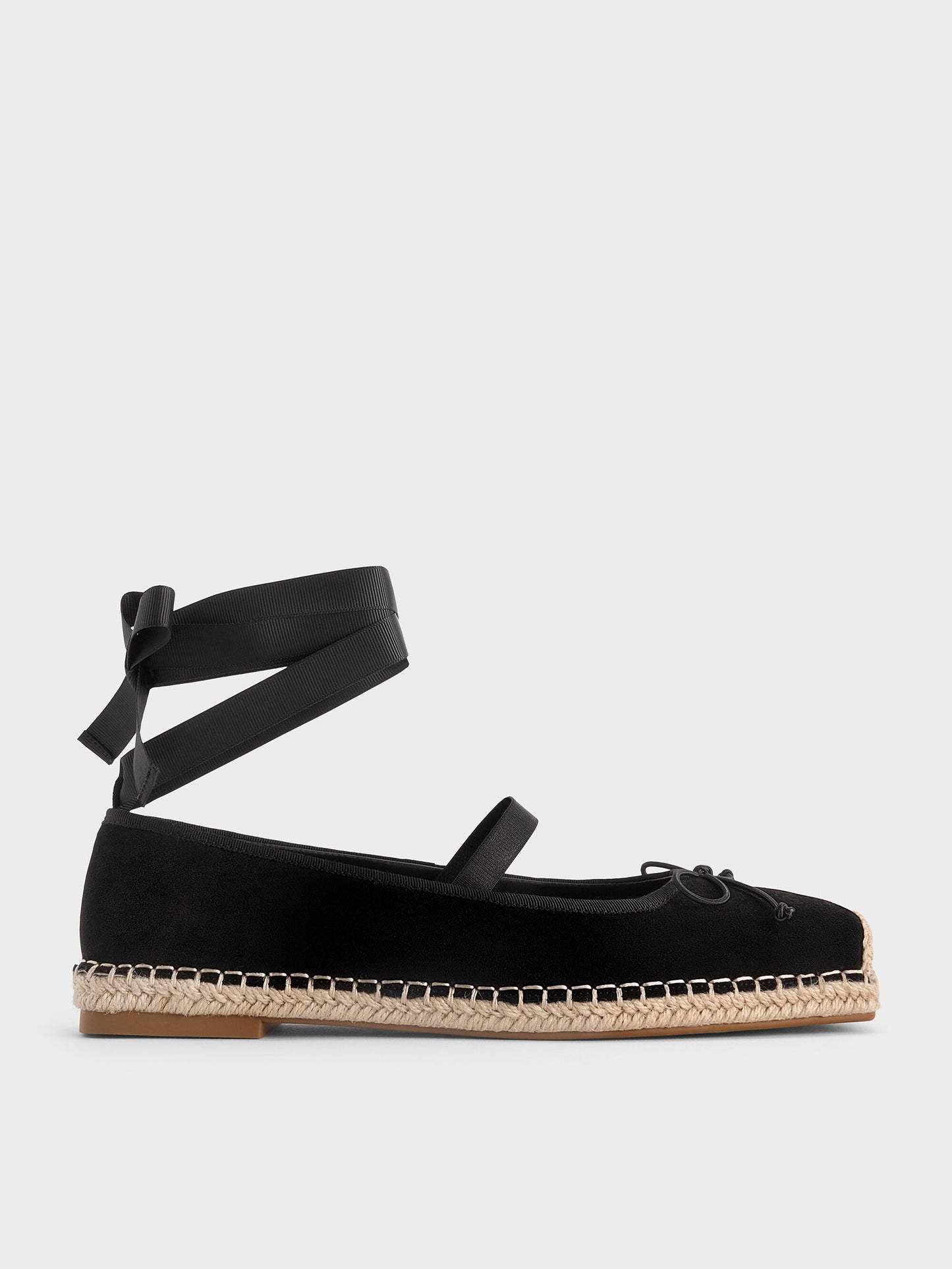 Bernadine Faux Suede Espadrille Flats - Black Textured | CHARLES & KEITH