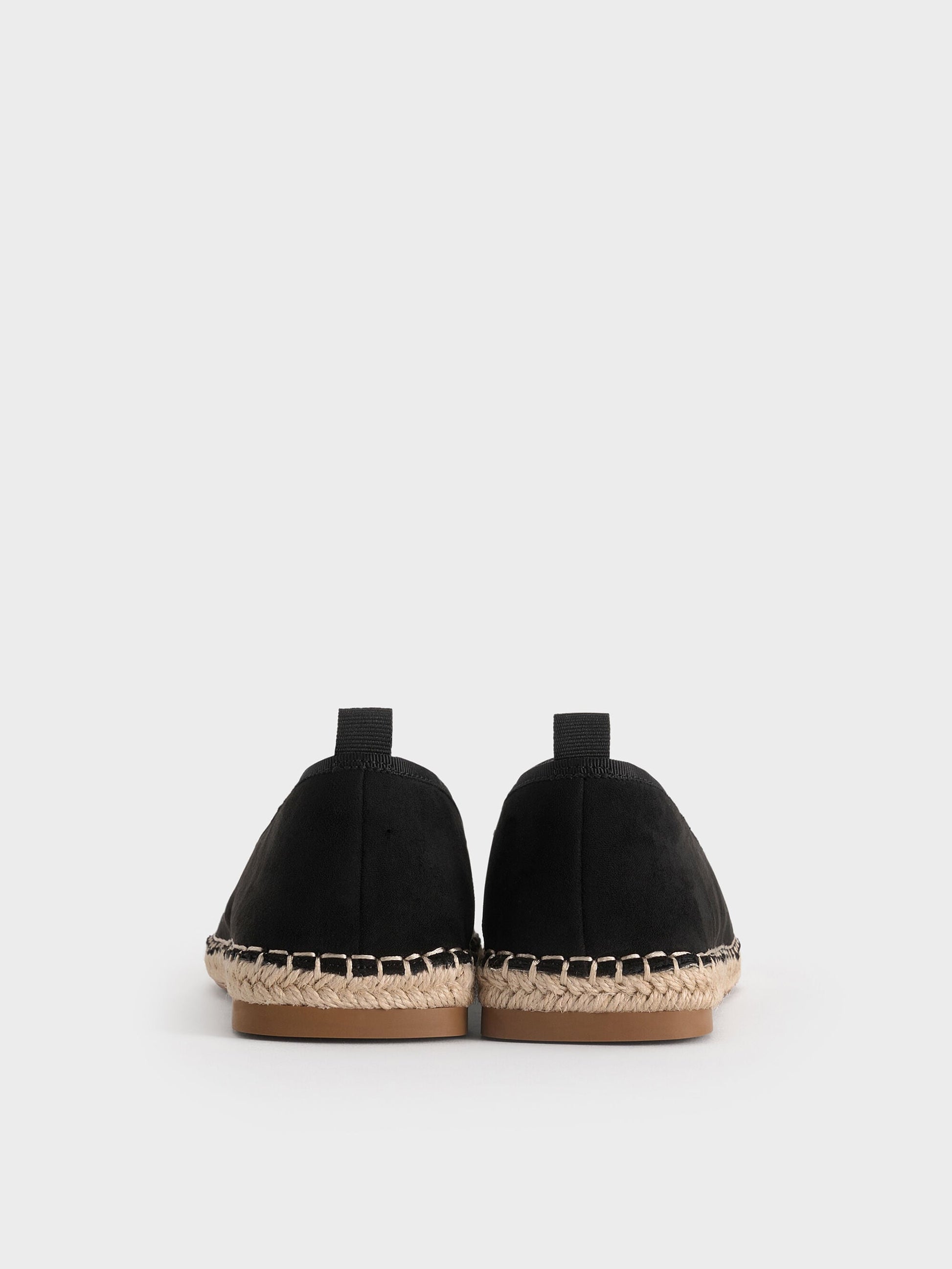 Bernadine Faux Suede Espadrille Flats - Black Textured | CHARLES & KEITH