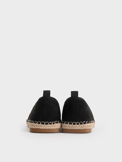 Bernadine Faux Suede Espadrille Flats - Black Textured | CHARLES & KEITH