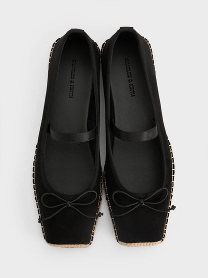 Bernadine Faux Suede Espadrille Flats - Black Textured | CHARLES & KEITH