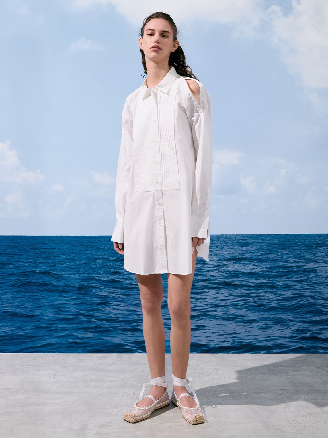 Bernadine Mesh Flower Espadrille Flats - White | CHARLES & KEITH