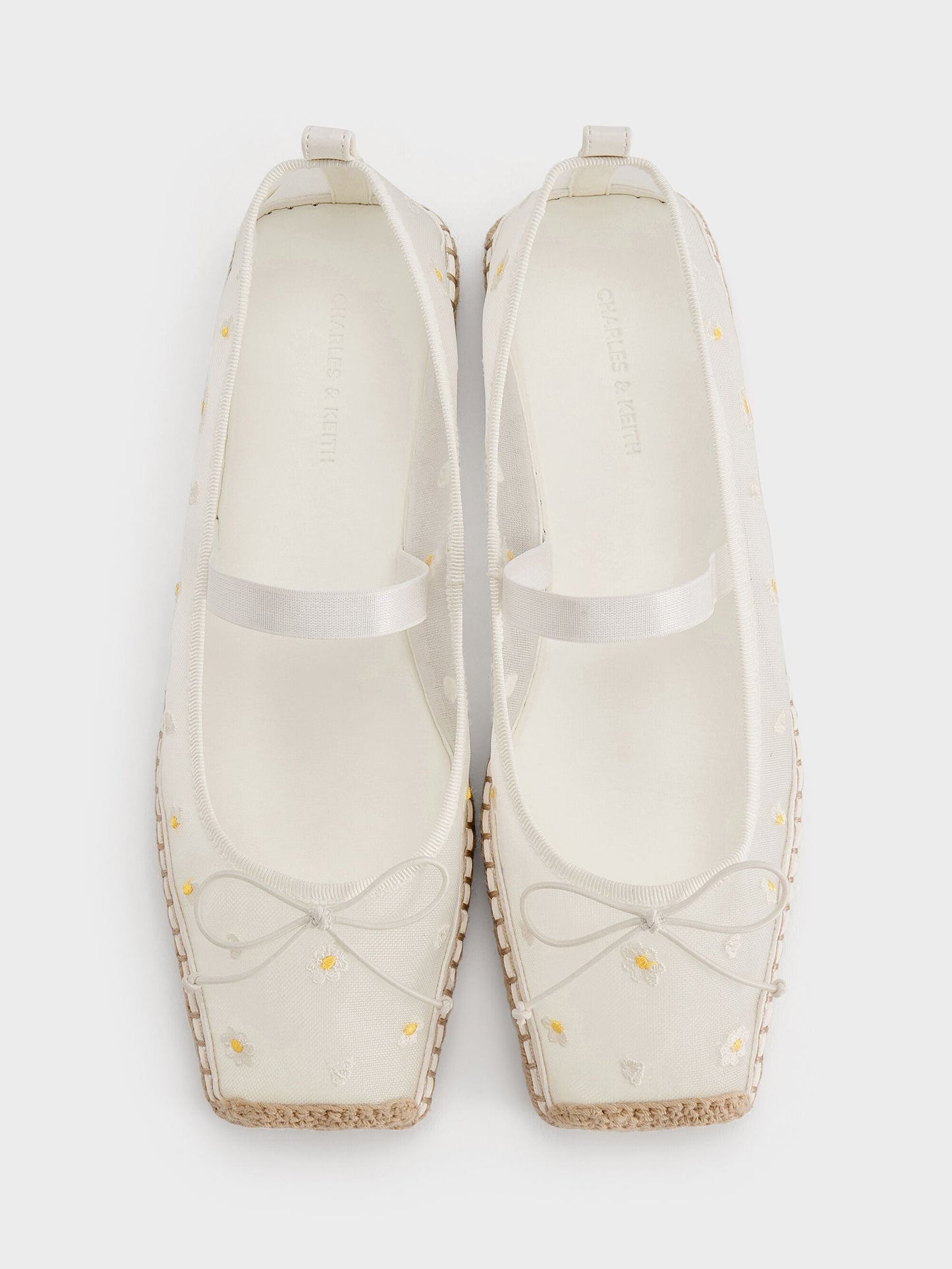 Bernadine Mesh Flower Espadrille Flats - White | CHARLES & KEITH