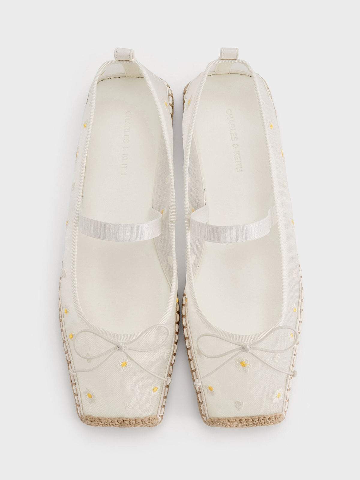 Bernadine Mesh Flower Espadrille Flats - White | CHARLES & KEITH