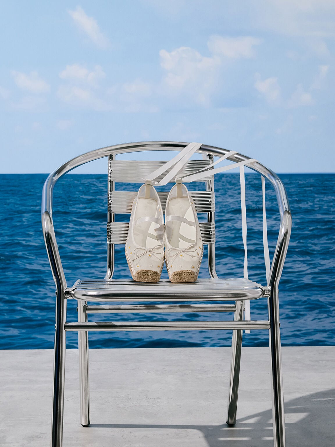 Bernadine Mesh Flower Espadrille Flats - White | CHARLES & KEITH