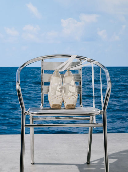 Bernadine Mesh Flower Espadrille Flats - White | CHARLES & KEITH