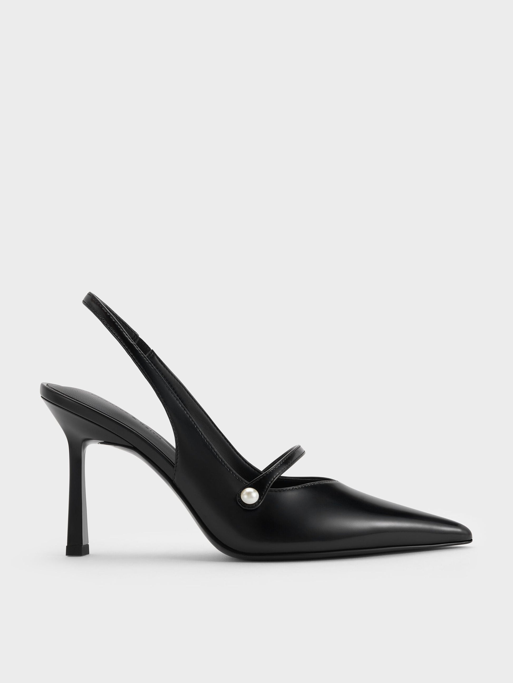 Helena Pearl Pointed Slingback Pumps - Black Box | CHARLES & KEITH