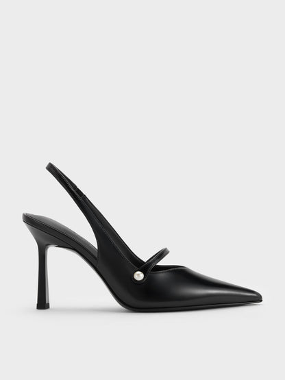 Helena Pearl Pointed Slingback Pumps - Black Box | CHARLES & KEITH