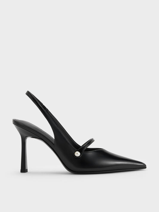 Helena Pearl Pointed Slingback Pumps - Black Box | CHARLES & KEITH