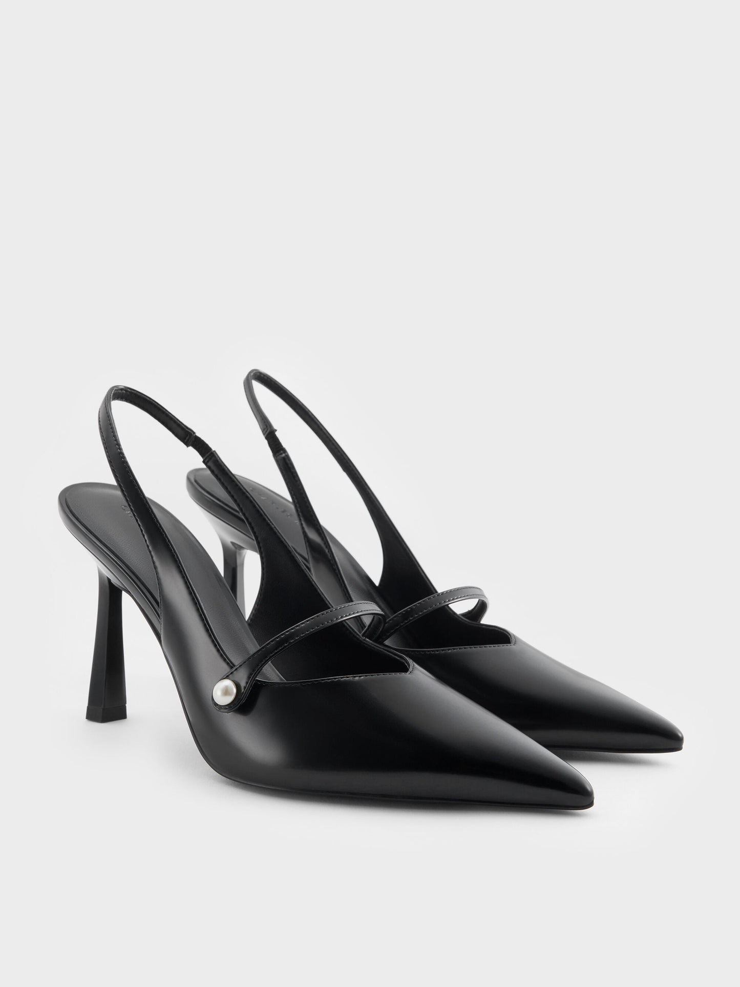Helena Pearl Pointed Slingback Pumps - Black Box | CHARLES & KEITH