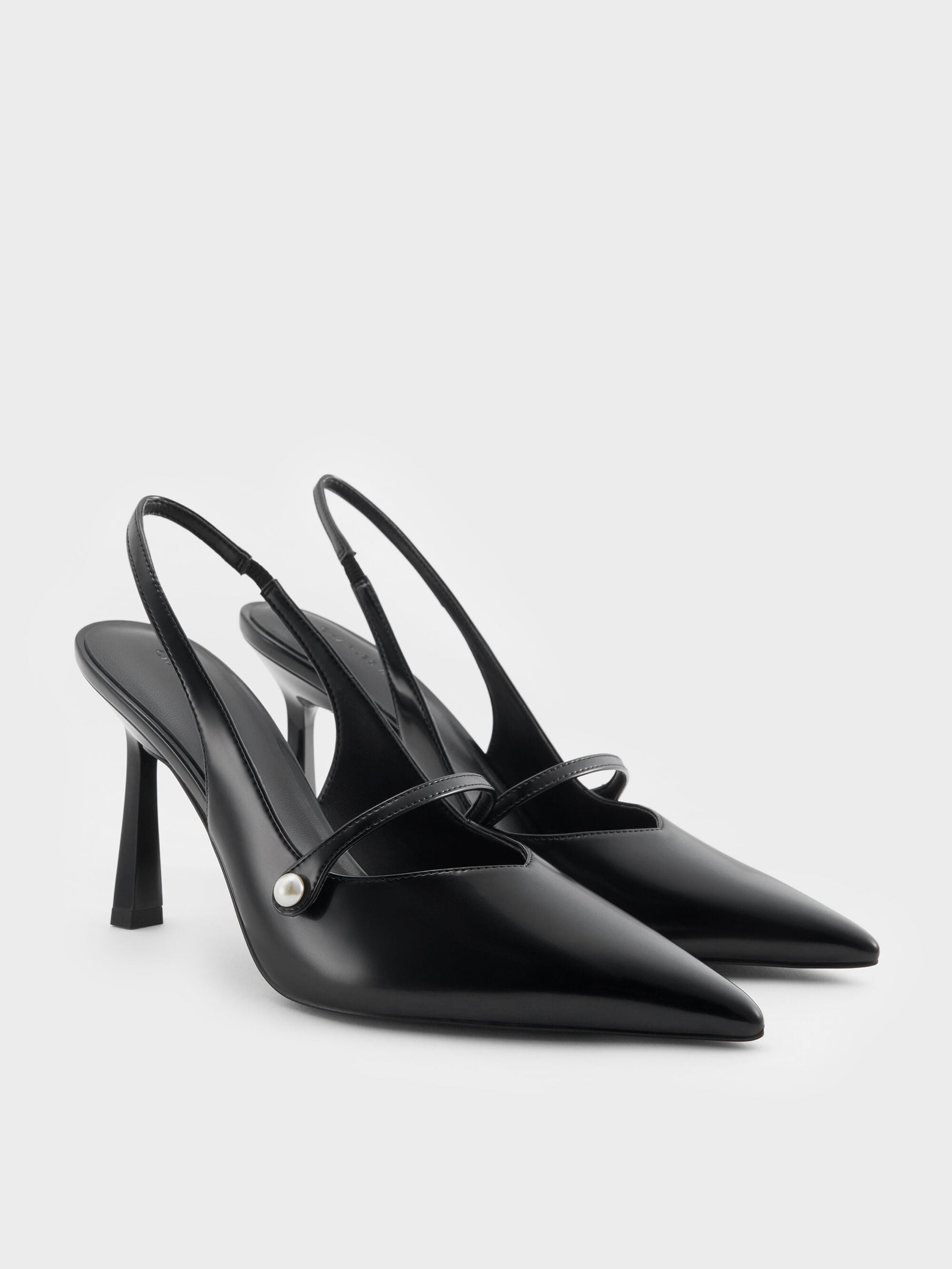 Helena Pearl Pointed Slingback Pumps - Black Box | CHARLES & KEITH