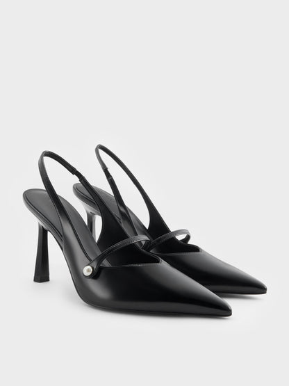 Helena Pearl Pointed Slingback Pumps - Black Box | CHARLES & KEITH