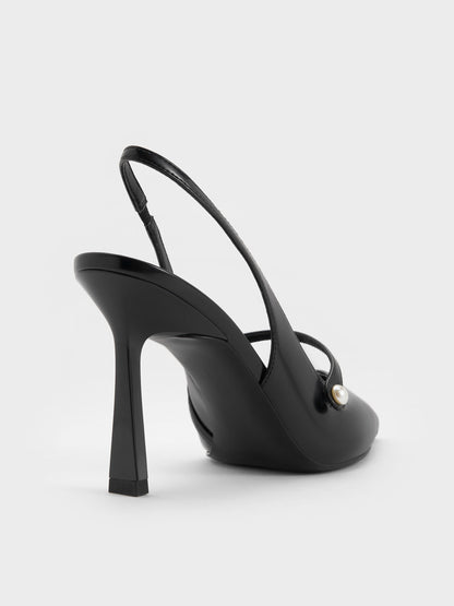 Helena Pearl Pointed Slingback Pumps - Black Box | CHARLES & KEITH