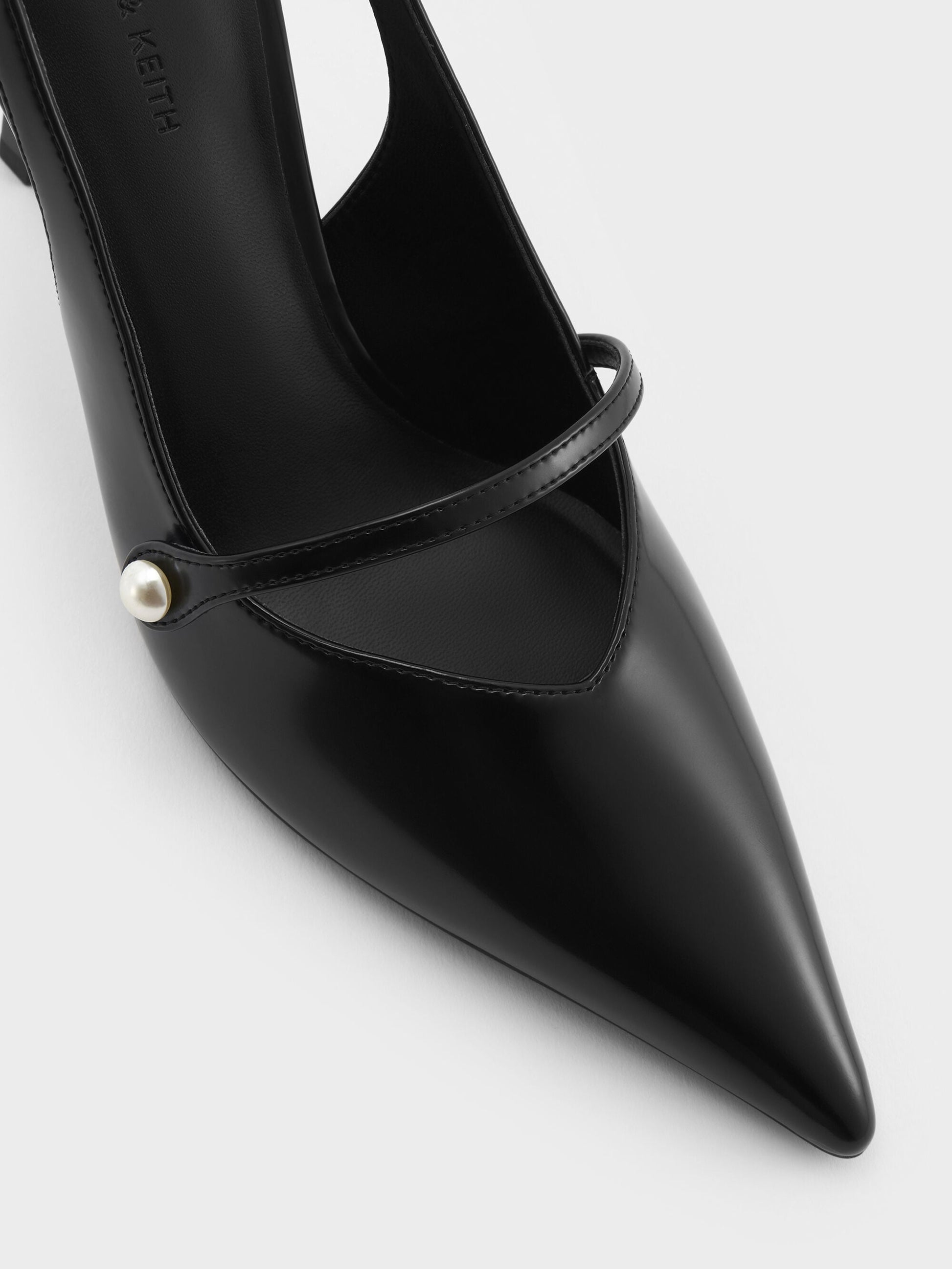 Helena Pearl Pointed Slingback Pumps - Black Box | CHARLES & KEITH